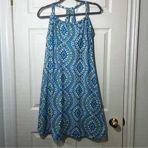PRANA Blue and White Patterned Quinn Athletic Sundress Size Large